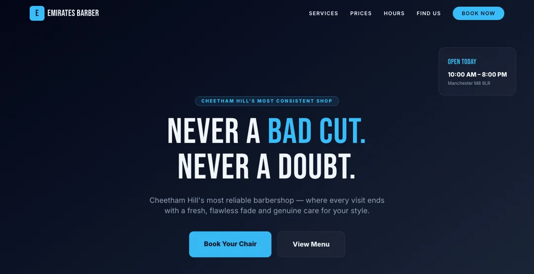 Bold barber website design example