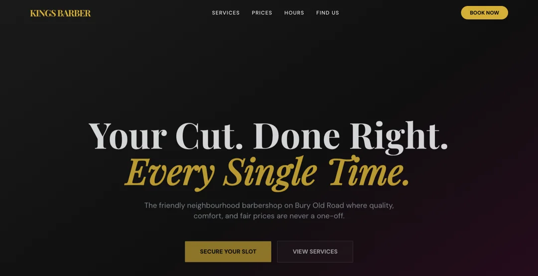 Classic barber website design example